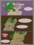 3:4 absurd_res anthro blush bodily_fluids canid canine comic dialogue digital_drawing_(artwork) digital_media_(artwork) duo eeveelution female flamberry_(artist) fur generation_4_pokemon generation_5_pokemon green_hair hair hi_res ibispaint_(artwork) leafeon lyennan_venizee_flare_(flamberry) mae_lin_shun male male/female mammal mature_female mienshao mustelid musteline nintendo nude open_mouth pokemon pokemon_(species) simple_background smile speech_bubble tan_body tan_fur text