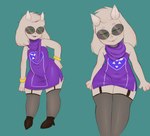 absolute_territory absurd_res anthro asriel_dreemurr bare_shoulders bottomwear bovid bracelet cappuchino caprine clothed clothing crossdressing dress eyewear femboy fluffy_ears footwear garter_straps glasses goat hi_res high_heels horn jewelry legwear male mammal paws purple_clothing purple_dress scarf shoes sleeveless_dress smug solo sunglasses thigh_highs tight_bottomwear tight_clothing undertale undertale_(series)