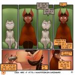 2017 aamon_(james_howard) anthro bat bovid_horn caprine_horn clothed clothing comic demon dialogue digital_media_(artwork) dino_devil dinosaur domestic_cat duo_focus english_text felid feline felis female flashback group hi_res horn imp james_howard male mammal patreon patreon_logo prehistoric_species ram_horn reggie_(james_howard) reptile scalie sitting speech_bubble text tina_(james_howard) url website_logo