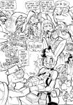 anthro betelgeusian black_and_white breasts cookie_(furryfight_chronicles) daigaijin dandy_(space_dandy) drone_(vehicle) english_text felid female food furryfight_chronicles group hi_res koopa lagomorph leporid machine male mammal mario_bros meow_(space_dandy) monochrome muko nintendo pizza qt_(space_dandy) rabbit reptile rodent scalie sciurid space_dandy text tree_squirrel zeo_(skaven)