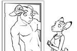 2023 3:2 anthro black-kitten bodily_fluids bovid breasts caprine clothed clothing comic deer digital_drawing_(artwork) digital_media_(artwork) duo female fur hi_res horn indoor_nudity inside jill_(chris13131415) line_art looking_at_another looking_down male mammal monochrome nude scut_tail sheep short_tail small_breasts sweat sweatdrop tail