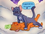 4:3 after_sex bluestar_(warriors) bodily_fluids claws cum cum_inside dripping drooling duo felid female feral firestar_(warriors) freckledcoat genital_fluids ghost hi_res male male/female mammal narrowed_eyes saliva seductive sex shaking spirit starclan_(location) starclan_cat sweat warriors_(book_series)