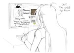 big_breasts breasts comic computer dialogue electronics english_text female hair hi_res huge_breasts human human_only long_hair mammal meushi_mattie_(matsu-sensei) monochrome not_furry sepiascribe simple_background solo text