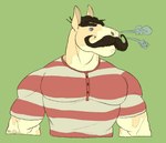 2017 alternate_species anthro black_hair blue_eyes breath bust_portrait clothing colored digital_drawing_(artwork) digital_media_(artwork) don't_starve draft_horse equid equine facial_hair flat_colors fur furrification green_background hair horizontal_pupils horse jumpsuit klei_entertainment looking_away male mammal multicolored_body multicolored_fur muscular muscular_anthro muscular_male mustache nikodavis pattern_clothing pecs portrait pupils red_stripes shire short_hair signature simple_background solo spiral striped_clothing striped_jumpsuit stripes tan_body tan_fur two_tone_body two_tone_fur white_stripes wolfgang_(don't_starve)