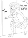 amanda_(tcitw) arania bottomwear clothing comic digitigrade english_text felid hi_res lion mammal midriff monochrome navel nipple_outline pantherine profanity shirt skirt tail tail_tuft tank_top text the_cabin_in_the_woods_(arania) topwear tuft