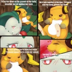 1:1 2010 blush chikorita colored comic conditional_dnp day detailed_background dialogue duo english_text female feral generation_1_pokemon generation_2_pokemon insomniacovrlrd interspecies male mammal nintendo outside pokemon pokemon_(species) raichu red_eyes rodent tail text