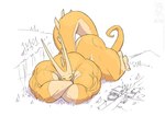 2024 anthro ass_up building cliff conditional_dnp eyes_closed female forest full-length_portrait horn jollyjack kaiju lemony_(jollyjack) macro muscular muscular_anthro muscular_arms muscular_female muscular_thighs nude plant portrait scalie sleeping solo spot_color tree yellow_body