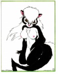 1997 absurd_res anthro biped breasts copyright_symbol eyes_closed female hi_res james_m_hardiman kneeling mammal mephitid natasha_(jmh) nipples nude skunk solo symbol tail