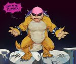 2024 absurd_res anthro bald biped bracelet claws colored cross-popping_vein dialogue digital_drawing_(artwork) digital_media_(artwork) english_description english_text eyewear fangs featureless_crotch hi_res ionettam jewelry koopa koopaling light lighting line_art male mario_bros multicolored_body multicolored_scales nintendo nude nude_anthro nude_male pink_body pink_scales reptile roy_koopa scales scalie shaded shadow solo speech_bubble spiked_bracelet spikes standing sunglasses tail tan_body tan_scales taunting teeth text turtle yellow_body yellow_scales