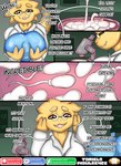 alphys anthro bodily_fluids breasts clothed clothing comic condom cum dialogue digital_media_(artwork) english_text eyewear female filled_condom genital_fluids glasses hi_res lizard neo_geppetto non-mammal_breasts overweight overweight_female reptile scalie sexual_barrier_device slightly_chubby solo tail text topwear undertale undertale_(series) yellow_body