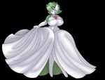 aakashi alpha_channel armwear ball_gown big_breasts breasts brown_eyes chest_spike clothed clothing colored dress elbow_gloves eyelashes female gardevoir gender_transformation generation_3_pokemon gloves green_body green_hair hair hand_on_breast handwear happy holding_clothing holding_dress holding_object humanoid mtf_transformation nintendo pokemon pokemon_(species) simple_background smile solo species_transformation spikes spikes_(anatomy) standing transformation transparent_background white_body