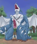 2024 5:6 absurd_res animal_genitalia animal_penis anthro anus bandai_namco big_penis blue_body bodily_fluids claws clothed clothing cum cumshot digimon digimon_(species) digital_media_(artwork) dragon duo ejaculation erection exveemon eyes_closed female fully_clothed genital_fluids genital_slit genitals hair handjob hi_res horn human kneeling larger_male male male/female mammal markings membrane_(anatomy) membranous_wings muscular muscular_male mythological_creature mythological_scalie mythology open_mouth orgasm outside penile penis plant pokegontc scalie sex size_difference smaller_female tail teeth toe_claws tree white_body wings