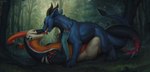 2024 acrim_(axiomjejune) alenn black_horn blue_body dragon duo feral feral_on_feral forest hi_res horn kissing lostgoose lying_on_another male mythological_creature mythological_scalie mythology orange_eyes orange_horn plant scalie tail tree