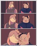 2020 4:5 abe_(mikrogoat) anthro basil_(mikrogoat) blush clothing comic domestic_pig duo hi_res humanoid_hands lagomorph leporid male male/male mammal mikrogoat overweight overweight_male rabbit shirt suid suina sus_(pig) text topwear url