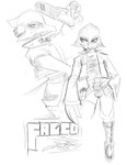 absurd_res anthro avian bird bulge clothing cropped_jacket falco_lombardi fforcedevil galliform gun hi_res male metal_legs metallic_body monochrome nintendo phasianid ranged_weapon science_fiction sketch solo star_fox tight_clothing weapon