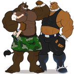 1:1 2024 abs adam_bulk anthro barefoot belt big_muscles boots bottomwear bracelet camo camo_bottomwear camo_clothing camo_pants camo_print clothed clothing collar common_hippopotamus dog_tags extreme_size_difference feet flexing flexing_bicep footwear gloves gopher group hand_on_another's_arm handwear hi_res hippopotamid holding_another hug huge_muscles human igor_(jim55) jewelry male mammal muscular muscular_anthro muscular_male pants pattern_bottomwear pattern_clothing pattern_pants pecs rodent same22shark shirt shoes simple_background size_difference spiked_boots spiked_bracelet spiked_clothing spiked_collar spiked_footwear spikes tank_top topwear trio vein