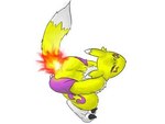 4:3 ambiguous_gender bandai_namco burning butt butt_on_fire canid digimon digimon_(species) eyes_closed fifybear fire hand_on_butt hasbro low_res mammal pain renamon solo tail