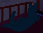 anthro bedroom breasts butt digital_media_(artwork) domestic_cat felid feline felis female lying mae_borowski mammal night_in_the_woods nude raised_leg rear_view solo wolfbaloo