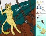 absurd_res anchor anthro blonde_hair blue_eyes boat domestic_cat english_text eye_patch eyewear featureless_crotch felid feline felis fur hair hi_res hook hook_hand horn jackal_the_pirate_unikitty knightxayvion male mammal model_sheet multicolored_tail pawpads pink_pawpads rope solo tail text unicorn_horn vehicle watercraft yellow_body yellow_ears yellow_fur yellow_tail