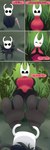 2_toes absurd_res anthro arthropod breasts cloak clothing comic cornchip21 dialogue duo english_text feet female foot_fetish foot_focus foot_play hi_res holding_object holding_weapon hollow_knight hornet_(hollow_knight) male male/female melee_weapon meme meme_clothing noctibus size_difference soles speech_bubble sweater team_cherry text the_knight_(hollow_knight) toes topwear vessel_(species) virgin_killer_sweater weapon