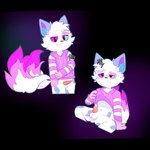 1:1 2_tails ally_(allythecalico) allythecalico animal_genitalia anthro arctic_fox balls blue_body blue_eyes blue_fur blue_spots blush blush_lines bodily_fluids bottomless calico_cat canid canine clothed clothing cum domestic_cat ear_tuft felid feline feline_genitalia felis fox fur genital_fluids genitals heterochromia hi_res hoodie hybrid male mammal markings mastectomy_scar multi_tail penis pink_body pink_clothing pink_eyes pink_fur pink_hoodie pink_topwear scar sitting sitting_on_ground solo spots tail tail_markings topwear topwear_only trans_(lore) trans_man_(lore) true_fox tuft white_body white_fur