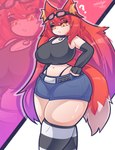 big_breasts big_butt bottomwear breasts butt clothing crop_top fan_character female fluffy fluffy_ears fluffy_tail hair hi_res huge_breasts huge_butt huge_hips huge_thighs humanoid long_hair mookkzhy red_hair shirt shorts solo tail thick_thighs tight_clothing topwear vtuber vtuberfanart wide_hips