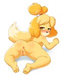 2024 3_toes all_fours animal_crossing anthro anus blush breasts butt canid canine canis domestic_dog feet female foot_focus fur genitals hindpaw innie_pussy isabelle_(animal_crossing) katsurou looking_at_viewer looking_back mammal nintendo nipples nude paws plantigrade presenting presenting_hindquarters pussy simple_background smile soles solo tail tain toes yellow_body yellow_fur