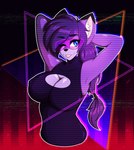 absurd_res anthro breasts canid canine cyberpunk derangedspazz digital_media_(artwork) emberfox female fennec_fox fox futuristic glitch hi_res hologram latex mammal projection purple_body retro solo synthwave trans_(lore) true_fox vaporwave visor