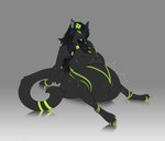 absurd_res anthro big_bally black_body black_fur black_skin bracelet cmitchell felid female female_pred flower fur green_bracelet green_flower green_stripes hi_res jewelry long_tail mammal pantherine plant solo stripes tail vore