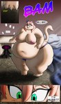 2019 absurd_res accessory anthro bed bedding belly big_belly big_breasts blanket blush bodily_fluids bow_ribbon breasts clothed clothing colored comic deep_navel desk domestic_cat english_text felid feline felis female furniture hair hair_accessory hair_bow hair_ribbon hi_res huge_breasts if_hell_had_a_taste mammal marci_hetson morbidly_obese morbidly_obese_anthro morbidly_obese_female navel nipples note obese obese_anthro obese_female open_mouth overweight overweight_anthro overweight_female panties pillow pink_hair ribbons seat solo speech_bubble sweat table teal_eyes text thick_thighs topless underwear url viroveteruscy wide_hips