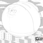 1:1 2019 absurd_res belly belly_inflation big_belly black_and_white body_inflation building close-up clothing colored_outline exclamation_point fez fez_(fancyfez) gesture glass hand_gesture hat headgear headwear helium_inflation hi_res hose hose_in_butt huge_belly hyper hyper_inflation immobile inflation lightswitch lizard monochrome motion_lines onomatopoeia parade_balloon peashooter_(artist) profanity reptile scalie sound_effects text thumbs_up wheel