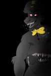 alternate_form alternate_species angelus_rosea anthro bear belly_mouth black_body black_fur black_penis bodily_fluids bow_tie clothing cum drooling five_nights_at_freddy's five_nights_at_freddy's_4 fur genital_fluids genitals hat headgear headwear hi_res humanoid_genitalia humanoid_penis male mammal nightmare_(fnaf) nipples open_mouth penis red_eyes saliva scottgames sharp_teeth solo teeth ursine