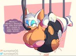 2023 abdominal_bulge anthro bat bdsm belly belly_expansion big_breasts bondage bound breasts clothing english_text expansion female hose_inflation huge_breasts inflation mammal rouge_the_bat sega solo sonic_the_hedgehog_(series) sunsleptos suspension text torn_clothing