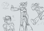 android anthro armor_plates armored_boots butt clothing female hat headgear headwear hi_res holographic_eyes j4ne_(sealer4258) joints living_machine machine police police_hat police_helmet police_officer robot robot_anthro screen screen_face sealer4258 simple_background sketch sketch_page solo tail tail_wire