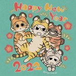 1:1 amayakasuneko ambiguous_gender chinese_zodiac clothed clothed_feral clothing domestic_cat english_text felid feline felis feral group holidays mammal mojacookie nagameruneko new_year official_art shikaruneko shikaruneko_(series) text year_of_the_tiger