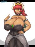 3:4 alternate_species animal_humanoid big_breasts bowser bowsette_meme breasts cleavage clothed clothing collar crossgender crown dark_body dark_skin dr.bug female hair headgear hi_res huge_breasts humanoid humanoidized koopa mario_bros meme mtf_crossgender nintendo red_hair scalie solo spiked_collar spikes super_crown