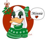 anatid anseriform anthro avian beak bird breasts christmas christmas_clothing christmas_sweater christmas_topwear clothing daisy_duck disney duck eyeliner female green_clothing green_eyeliner green_hair_bow green_sweater green_topwear grin holidays kinkypeach looking_at_viewer makeup mickey_mouse's_mixed-up_adventures mickey_mouse_clubhouse mickey_mouse_funhouse mickey_mouse_roadster_racers minnie's_bow-toons mistletoe non-mammal_breasts plant smile solo speech_bubble sweater teeth toothed_beak topwear