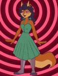 abstract_background anthro canid canine carmelita_fox clothed clothing domestication dress ear_piercing feder female fox hypnosis jewelry legwear lips lipstick makeup mammal mind_control pantyhose piercing red_fox sly_cooper_(series) solo sony_corporation sony_interactive_entertainment spiral_background spiral_eyes stepfordization sucker_punch_productions thick_lips true_fox