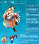 anthro big_breasts breasts clothed clothing duo eeveelution english_text female flareon generation_1_pokemon hi_res kinkymation nintendo orange_body pokemon pokemon_(species) pokemorph text