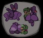 absurd_res anthro balls big_balls big_butt big_penis blush butt corrupt_bunny_(terraria) dryad_(terraria) duo elf female femboy fur genitals glowing glowing_eyes hi_res lagomorph leporid looking_back male male/female mammal penis purple_body purple_fur rabbit red_eyes scut_tail sharp_teeth short_tail spread_legs spreading tail teeth terraria thfooxxir