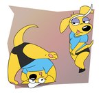 adult_swim anthro butt canid canine canis cartoon_network clothed clothing domestic_dog female fur gassy's_gas_'n_stuff hat headgear headwear hi_res mammal narrowed_eyes noodlestoat presenting raised_leg raised_tail simple_background solo tail tongue tongue_out underwear yellow_body yellow_fur