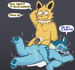 Rating: e
ID: 5575742
Date: 2025-05-16 01:10:59 -0400
Status: active
Score: 117
after_sex anthro anthro_on_anthro backsack balls biped blue_body blush blush_lines bodily_fluids breath butt cum cum_inside cum_on_butt cum_on_ground dialogue duo eeveelution electric_shock electricity excited exhaustion fish_tail fur generation_1_pokemon genital_fluids genitals hand_behind_head hi_res humanoid_genitalia humanoid_penis jolteon leaking_anus leaking_cum leaking_penis looking_pleasured lying_on_ground male male/male messy nighttime_fishy nintendo on_ground out_of_breath penis pokemon pokemon_(species) pokemorph shaking sparks speech_bubble spiral_eyes text trembling vaporeon yellow_body yellow_fur post #5575742
