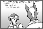 2023 anthro border canid canine canis clothed clothing comic daniel_porter darius_grey dialogue dobermann domestic_dog duo english_text eye_contact eyewear father_(lore) father_and_child_(lore) father_and_son_(lore) greyscale hi_res hladilnik looking_at_another looking_down_at_another looking_up_at_another male mammal monochrome parent_(lore) parent_and_child_(lore) parent_and_son_(lore) pinscher size_difference sleeveless_shirt son_(lore) sunglasses text white_border