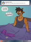 2019 anthro ask_blog awake bed blush comic conditional_dnp dialogue digital_media_(artwork) dildo english_text furniture giraffe giraffid kadath male mammal offscreen_character open_mouth patrick_(kadath) scared sex_toy solo text url