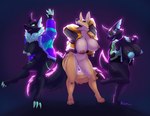 absurd_res anthro big_breasts breasts canid canine canis citra_(skiesofsilver) claws coyote female genitals group hi_res jackets lime_(skiesofsilver) limon_(skiesofsilver) mammal mostly_nude nipple_dip nipples pussy tail trio vikhop wide_hips wolf