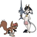 anthro bell bovid caprine domestic_pig duo female feral fight fish goat hybrid mammal marine suid suina sus_(pig) tama-tama teats udders unknown_artist