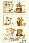 2024 ailurid brown_body canid canine chibi clothing comic container delivery_(commerce) dot_eyes duo eating eyes_closed feral food food_delivery fox hat headgear headwear hi_res japanese_text kemono mammal pizza pizza_box pizza_delivery pizza_slice red_panda shi_nominmin text