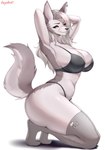 2024 absurd_res anthro big_breasts black_clothing black_underwear breasts canid canid_demon canine clothing demon ear_piercing ear_ring female fur grey_body grey_fur hair hellhound helluva_boss hi_res kazutor0 looking_at_viewer loona_(helluva_boss) mammal mythological_canine mythological_creature mythology piercing red_eyes ring_piercing side_view silver_hair solo underwear white_body white_fur