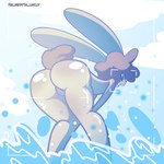 1:1 absurd_res anthro ass_up bent_legs big_butt butt butt_focus female genitals hi_res lagomorph legs_in_water leporid mammal nude nude_anthro nude_female palmerita_uwuy pussy rabbit scut_tail short_tail solo summer tail thick_thighs water