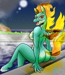 2022 5_fingers anthro anthrofied asian_mythology beach bent_legs big_butt breasts butt butt_pose chinese_mythology clothing crossed_legs day digital_media_(artwork) dragon duragan east_asian_mythology equid exposed_back extended_arms eyelashes fangs featureless_breasts feet_in_water female fingers fire flaming_hair flaming_mane flaming_tail flaming_wings green_body green_scales hi_res hooves leg_over_edge leg_over_thigh lidded_eyes longma looking_at_viewer mammal mythological_creature mythological_equine mythological_scalie mythology night nude nude_beach nude_edit open_mouth open_smile orange_eyes outside over_edge partially_submerged poolside pose pseudo_hair pseudo_mane pupils scales scalie seaside sharp_teeth side_boob sitting slit_pupils smile soaking_feet solo steam summer swimming_pool tail teeth them's_fightin'_herds third-party_edit tianhuo_(tfh) unusual_anatomy unusual_wings water wide_hips wings